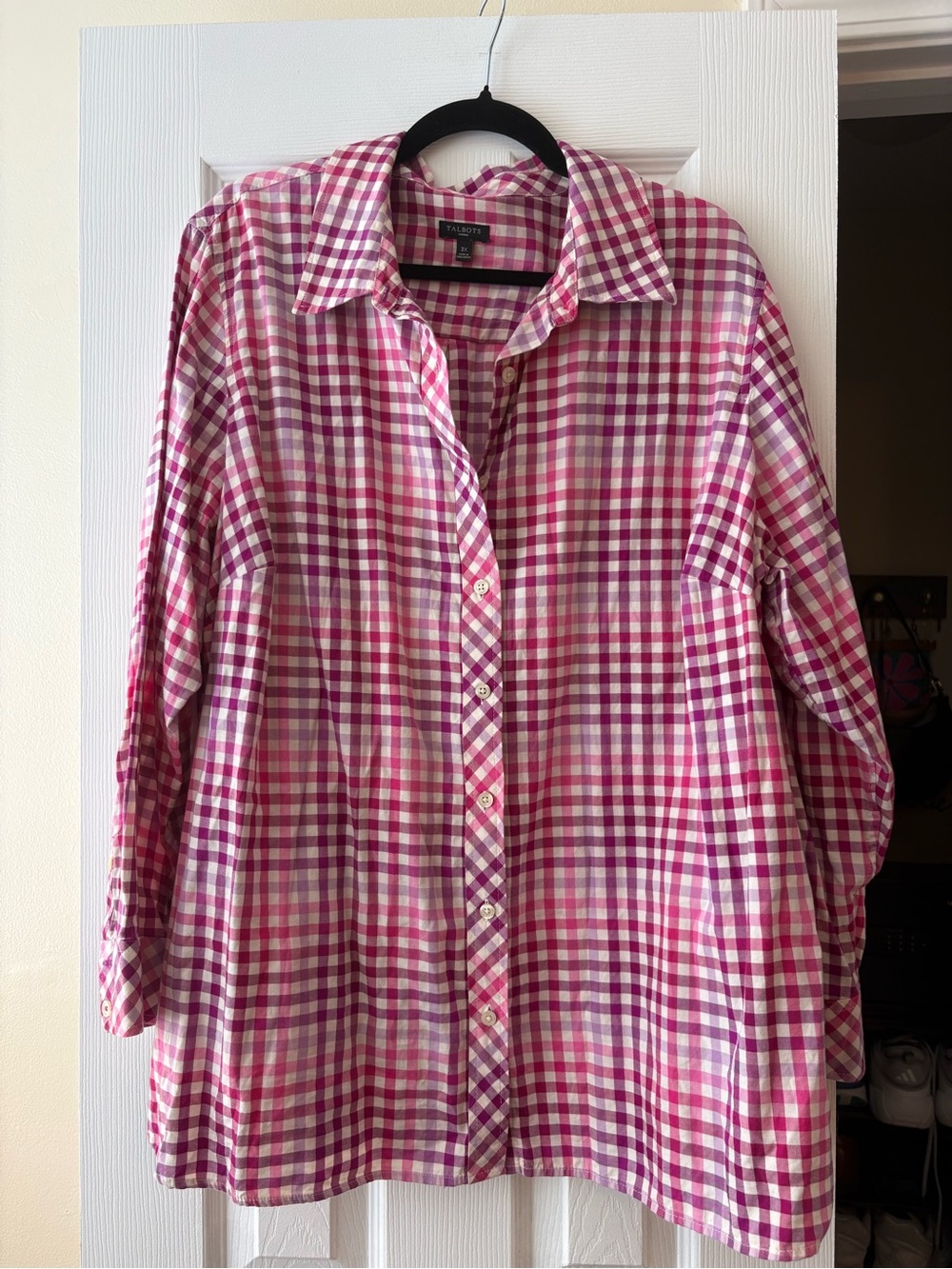 Talbots Pink and White Plaid Cotton Button-Down Shirt